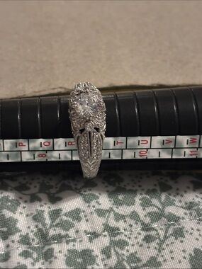 QVC Diamonique Sterling Silver CZ Art Deco Filigree Statement Ring Size 8.5